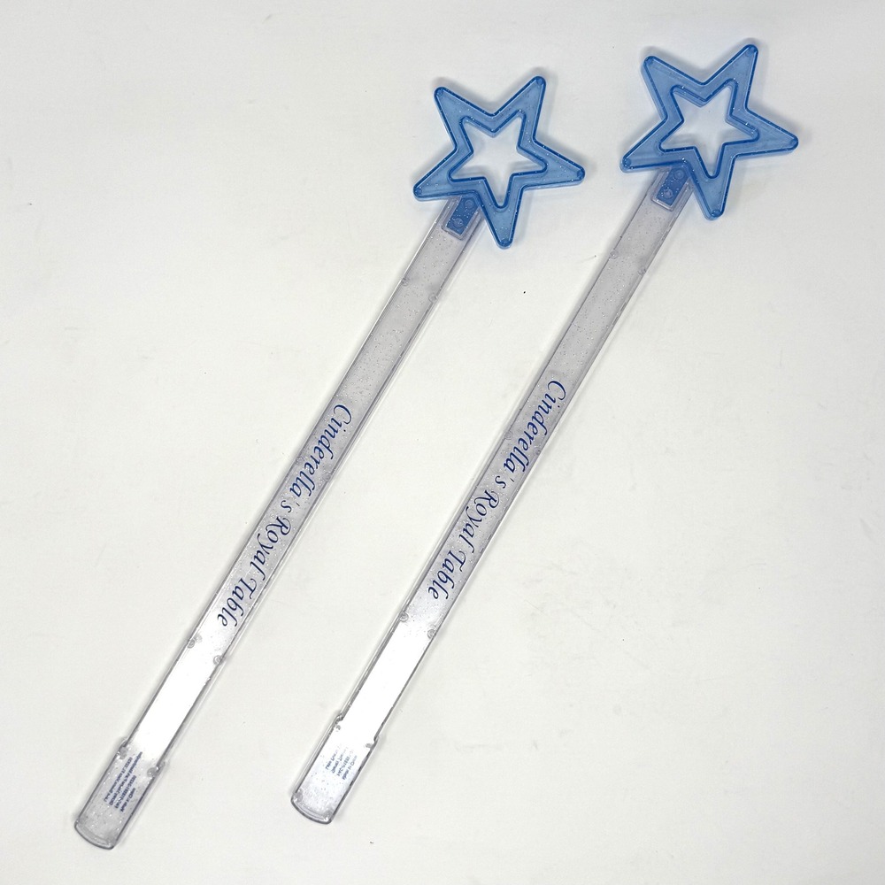 2 Disney World Cinderellas Royal Table Blue Star Glitter Souvenir Wands Set 17"